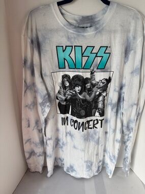 Kiss Tie-Dye Long Sleeve Tee - Aqua & White
